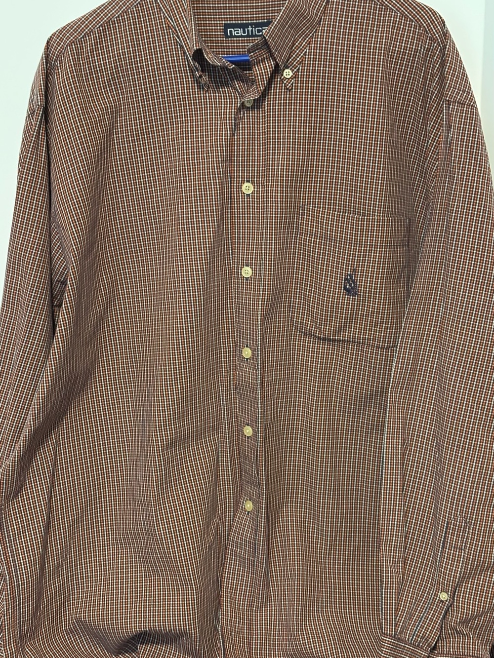 Nautica men’s orange checkered long sleeve button up shirt XL